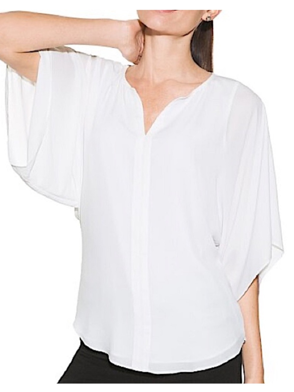 WHBM WHITE SPLIT NECK KIMONO TOP